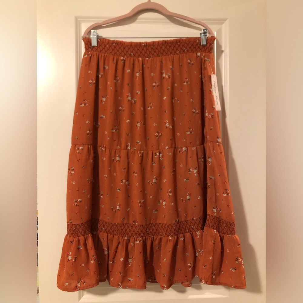 Coral Floral Skirt Midi